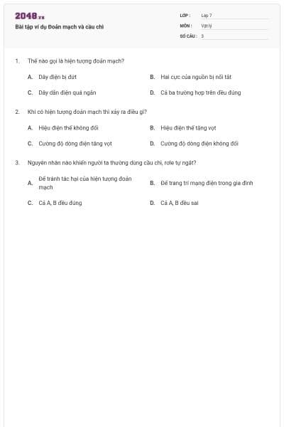 Bài tập ví dụ Đoản mạch và cầu chì