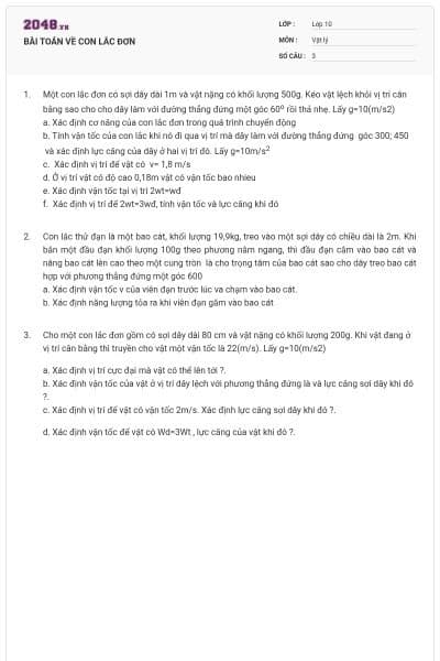 BÀI TOÁN VỀ CON LẮC ĐƠN