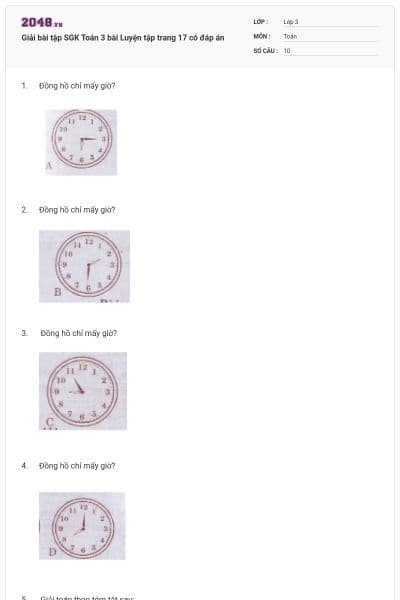 Giải bài tập SGK Toán 3 bài Luyện tập trang 17 có đáp án