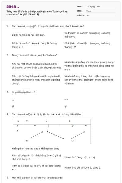 Tổng hợp 25 đề thi thử thpt quốc gia môn Toán cực hay, chọn lọc có lời giải (Đề số 19)