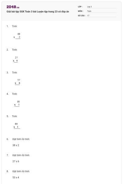 Giải bài tập SGK Toán 3 bài Luyện tập trang 23 có đáp án