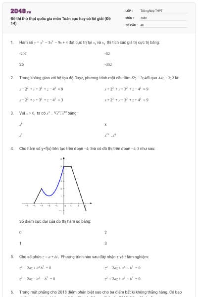 Đề thi thử thpt quốc gia môn Toán cực hay có lời giải (Đề 14)