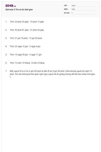 Giải toán 5 Trừ số đo thời gian