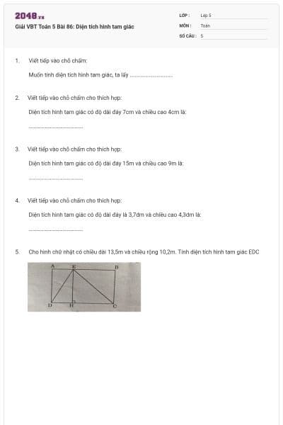 Giải VBT Toán 5 Bài 86: Diện tích hình tam giác