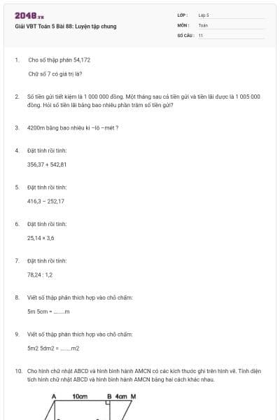 Giải VBT Toán 5 Bài 88: Luyện tập chung