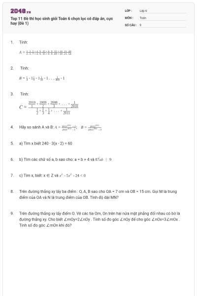 Top 11 Đề thi học sinh giỏi Toán 6 chọn lọc có đáp án, cực hay (Đề 1)