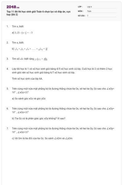 Top 11 Đề thi học sinh giỏi Toán 6 chọn lọc có đáp án, cực hay (Đề 2)