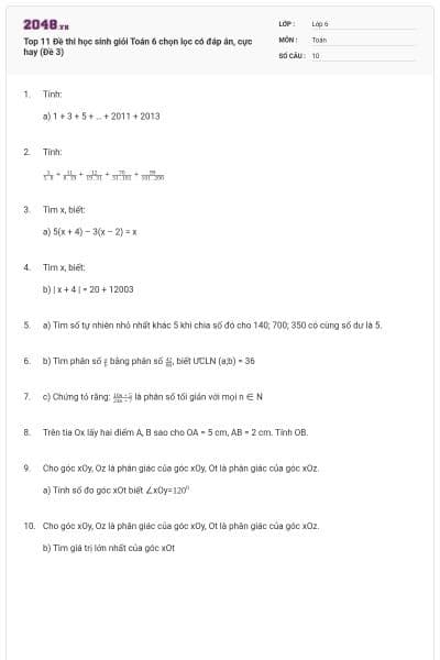 Top 11 Đề thi học sinh giỏi Toán 6 chọn lọc có đáp án, cực hay (Đề 3)