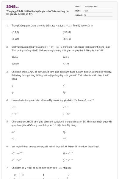 Tổng hợp 20 đề thi thử thpt quốc gia môn Toán cực hay có lời giải chi tiết(Đề số 17)