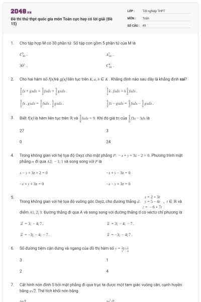 Đề thi thử thpt quốc gia môn Toán cực hay có lời giải (Đề 15)