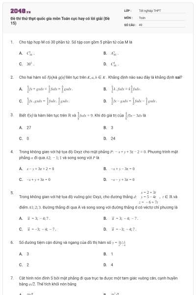 Đề thi thử thpt quốc gia môn Toán cực hay có lời giải (Đề 15)