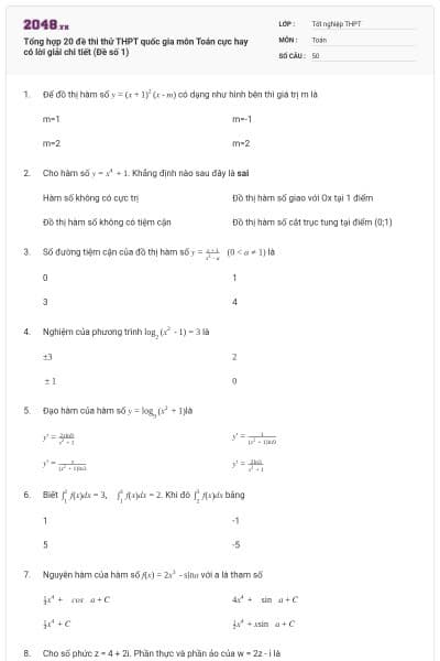 Tổng hợp 20 đề thi thử THPT quốc gia môn Toán cực hay có lời giải chi tiết (Đề số 1)