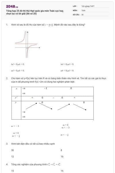 Tổng hợp 25 đề thi thử thpt quốc gia môn Toán cực hay, chọn lọc có lời giải (Đề số 20)