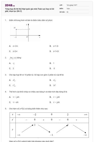 Tổng hợp đề thi thử thpt quốc gia môn Toán cực hay có lời giải, chọn lọc (Đề 2)