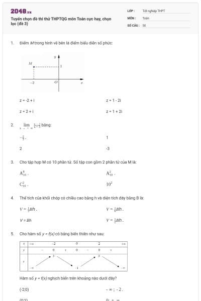 Tuyển chọn đề thi thử THPTQG môn Toán cực hay, chọn lọc (đề 3)