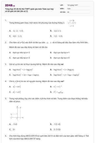Tổng hợp 20 đề thi thử THPT quốc gia môn Toán cực hay có lời giải chi tiết (Đề số 2)