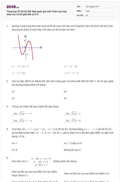 Tổng hợp 25 đề thi thử thpt quốc gia môn Toán cực hay, chọn lọc có lời giải (Đề số 21)