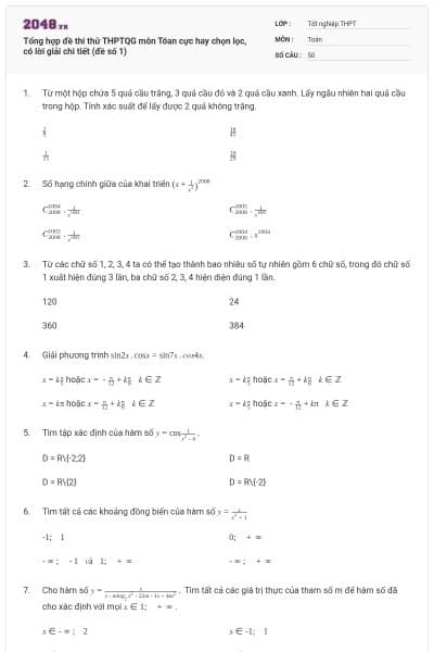 Tổng hợp đề thi thử THPTQG môn Tóan cực hay chọn lọc, có lời giải chi tiết (đề số 1)