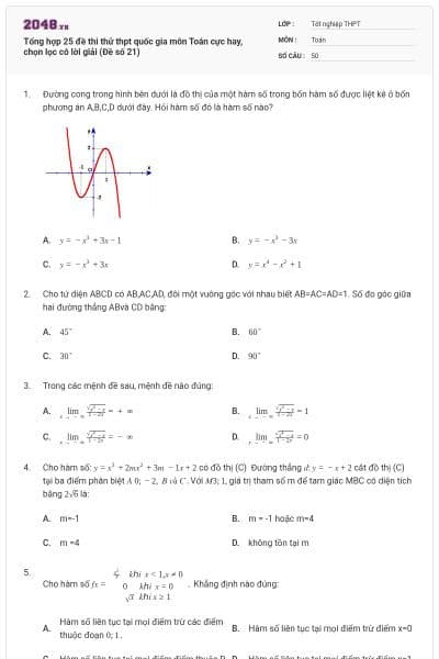Tổng hợp 25 đề thi thử thpt quốc gia môn Toán cực hay, chọn lọc có lời giải (Đề số 21)