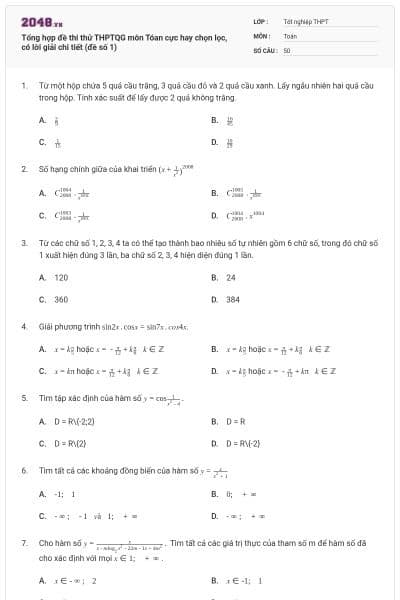Tổng hợp đề thi thử THPTQG môn Tóan cực hay chọn lọc, có lời giải chi tiết (đề số 1)