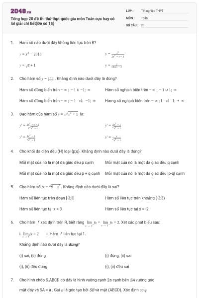 Tổng hợp 20 đề thi thử thpt quốc gia môn Toán cực hay có lời giải chi tiết(Đề số 18)