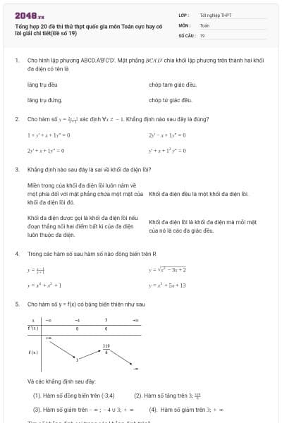 Tổng hợp 20 đề thi thử thpt quốc gia môn Toán cực hay có lời giải chi tiết(Đề số 19)