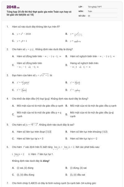 Tổng hợp 20 đề thi thử thpt quốc gia môn Toán cực hay có lời giải chi tiết(Đề số 18)