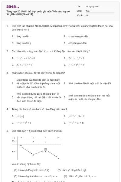 Tổng hợp 20 đề thi thử thpt quốc gia môn Toán cực hay có lời giải chi tiết(Đề số 19)