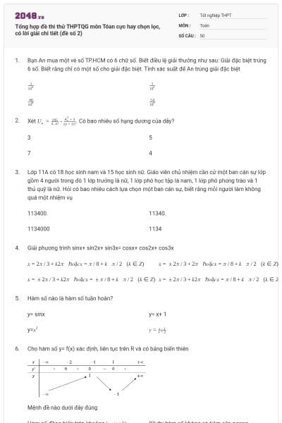 Tổng hợp đề thi thử THPTQG môn Tóan cực hay chọn lọc, có lời giải chi tiết (đề số 2)