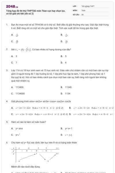Tổng hợp đề thi thử THPTQG môn Tóan cực hay chọn lọc, có lời giải chi tiết (đề số 2)