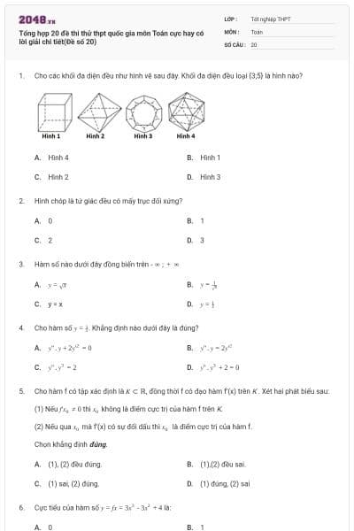 Tổng hợp 20 đề thi thử thpt quốc gia môn Toán cực hay có lời giải chi tiết(Đề số 20)