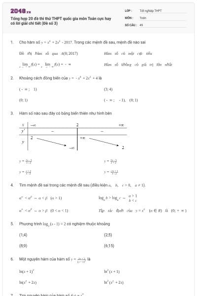 Tổng hợp 20 đề thi thử THPT quốc gia môn Toán cực hay có lời giải chi tiết (Đề số 3)