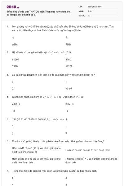 Tổng hợp đề thi thử THPTQG môn Tóan cực hay chọn lọc, có lời giải chi tiết (đề số 3)