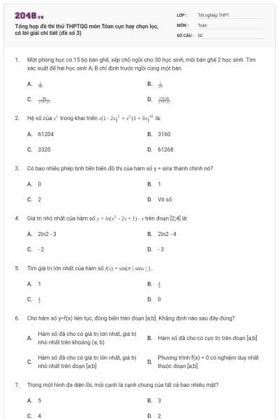 Tổng hợp đề thi thử THPTQG môn Tóan cực hay chọn lọc, có lời giải chi tiết (đề số 3)