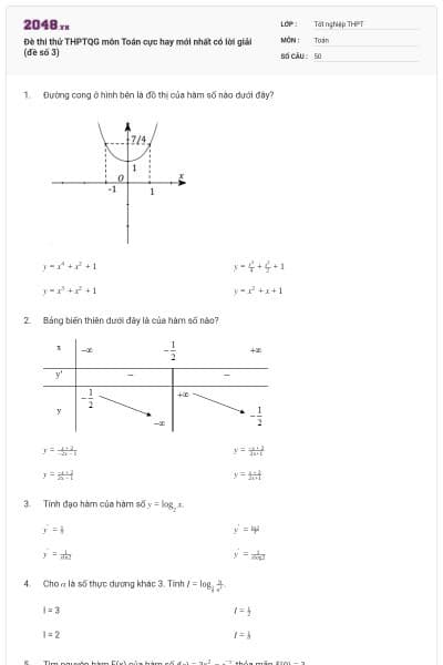 Đè thi thử THPTQG môn Toán cực hay mới nhất có lời giải (đề số 3)