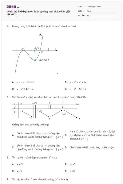 Đè thi thử THPTQG môn Toán cực hay mới nhất có lời giải (đề số 2)