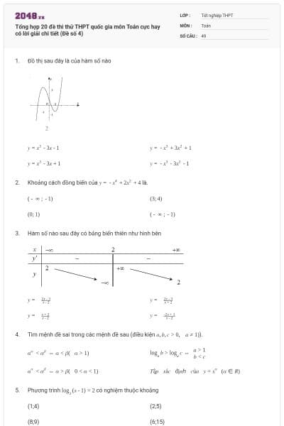 Tổng hợp 20 đề thi thử THPT quốc gia môn Toán cực hay có lời giải chi tiết (Đề số 4)