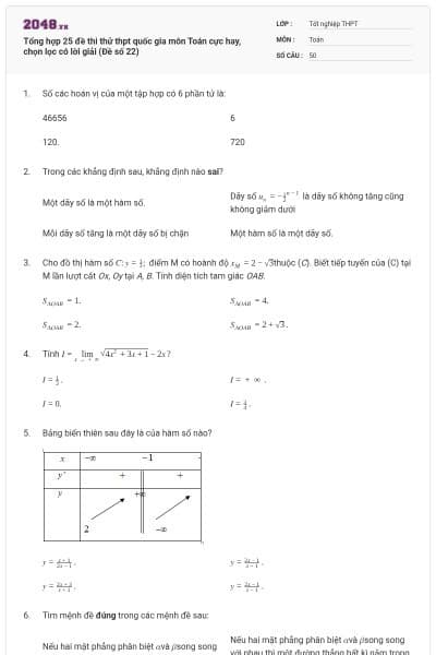 Tổng hợp 25 đề thi thử thpt quốc gia môn Toán cực hay, chọn lọc có lời giải (Đề số 22)
