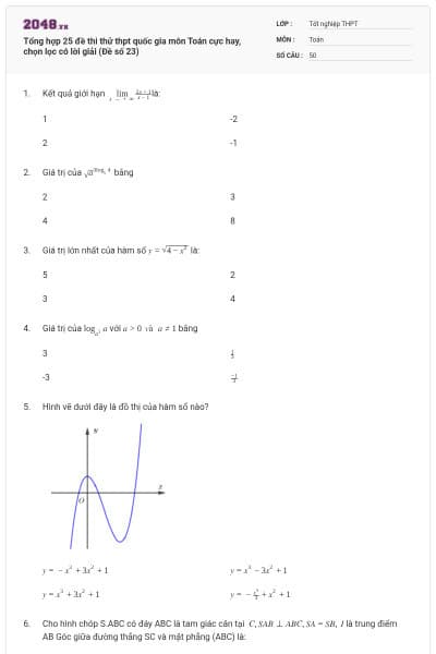 Tổng hợp 25 đề thi thử thpt quốc gia môn Toán cực hay, chọn lọc có lời giải (Đề số 23)