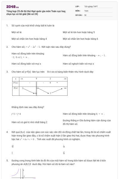 Tổng hợp 25 đề thi thử thpt quốc gia môn Toán cực hay, chọn lọc có lời giải (Đề số 24)