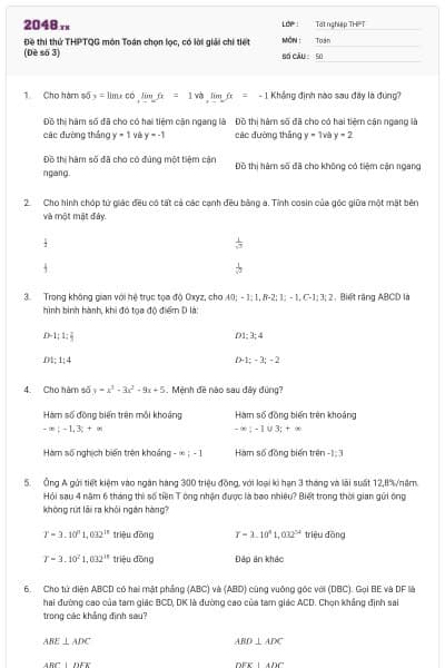 Đề thi thử THPTQG môn Toán chọn lọc, có lời giải chi tiết (Đề số 3)