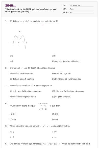 Tổng hợp 20 đề thi thử THPT quốc gia môn Toán cực hay có lời giải chi tiết (Đề số 5)