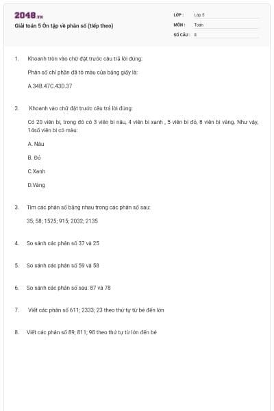 Giải toán 5 Ôn tập về phân số (tiếp theo)