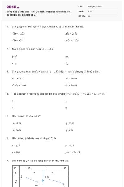 Tổng hợp đề thi thử THPTQG môn Tóan cực hay chọn lọc, có lời giải chi tiết (đề số 7)