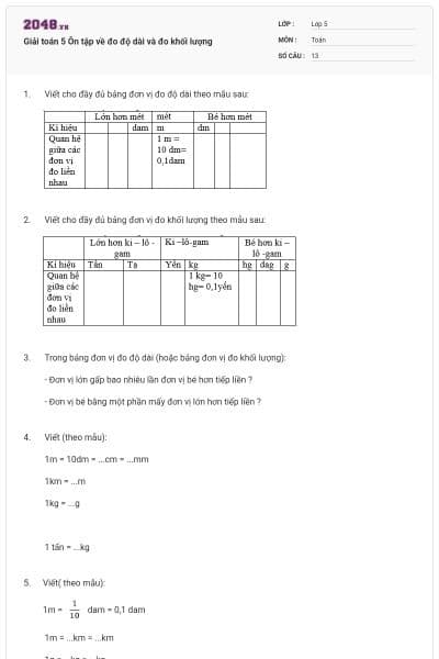 Giải toán 5 Ôn tập về đo độ dài và đo khối lượng