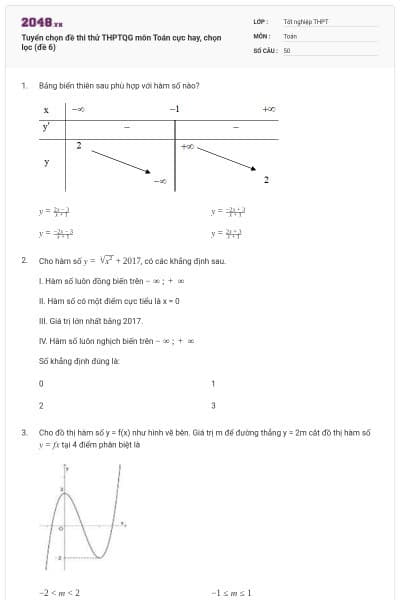 Tuyển chọn đề thi thử THPTQG môn Toán cực hay, chọn lọc (đề 6)