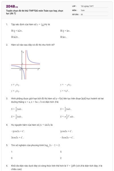 Tuyển chọn đề thi thử THPTQG môn Toán cực hay, chọn lọc (đề 7)
