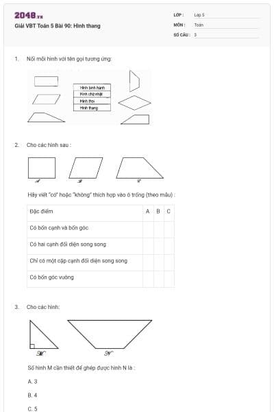 Giải VBT Toán 5 Bài 90: Hình thang