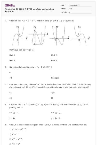 Tuyển chọn đề thi thử THPTQG môn Toán cực hay, chọn lọc (đề 8)