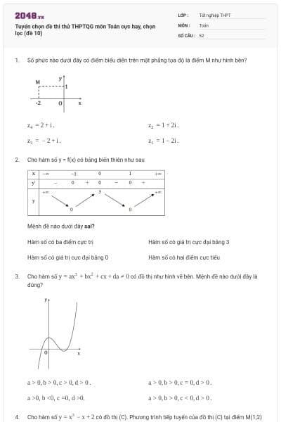 Tuyển chọn đề thi thử THPTQG môn Toán cực hay, chọn lọc (đề 10)